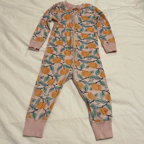 Hanna Andersson 80 cm 18 to 24 mo. pajamas, tangerine, and flower pattern - Picture 1 of 11